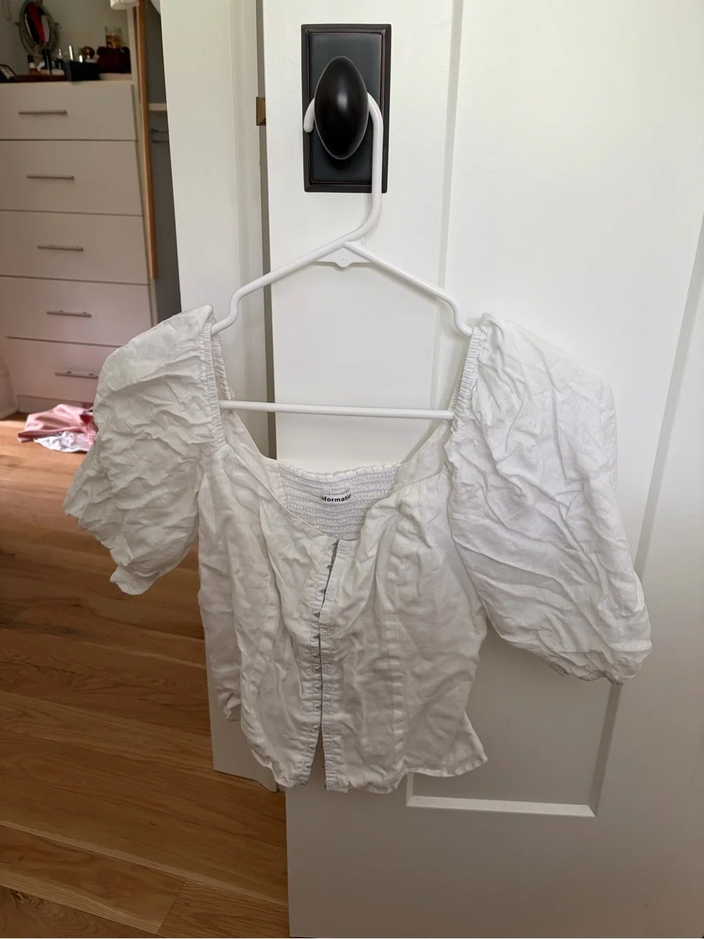 Reformation White Sweetheart Corset Puff-Sleeve Top